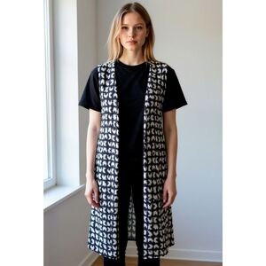 Lularoe XS oversized open front longline cardigan duster black white bohemian